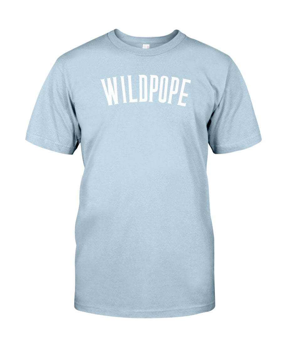 "Wildpope" t shirt (in light blue color) celebrating Pope Leo XIV, a Villanova Wildcat