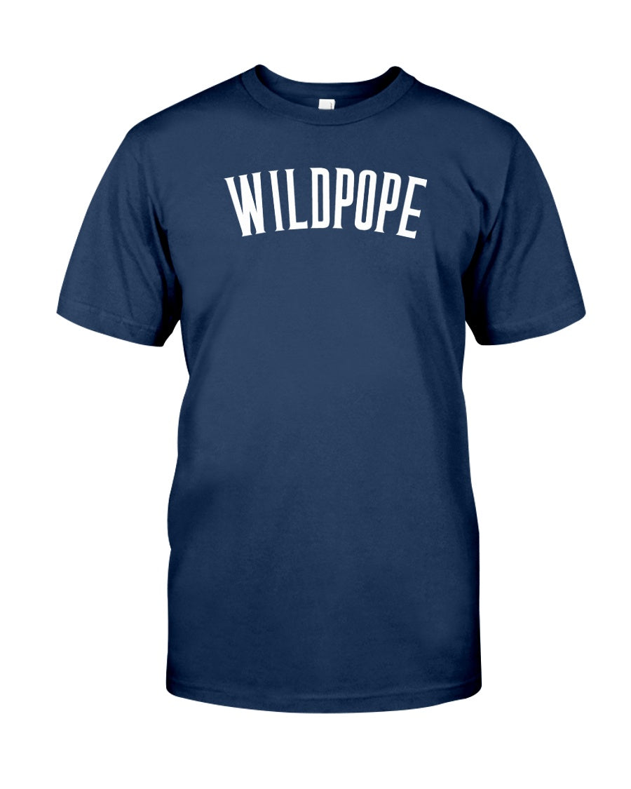 "Wildpope" t shirt (in navy blue color) celebrating Pope Leo XIV, a Villanova Wildcat