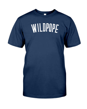 "Wildpope" t shirt (in navy blue color) celebrating Pope Leo XIV, a Villanova Wildcat