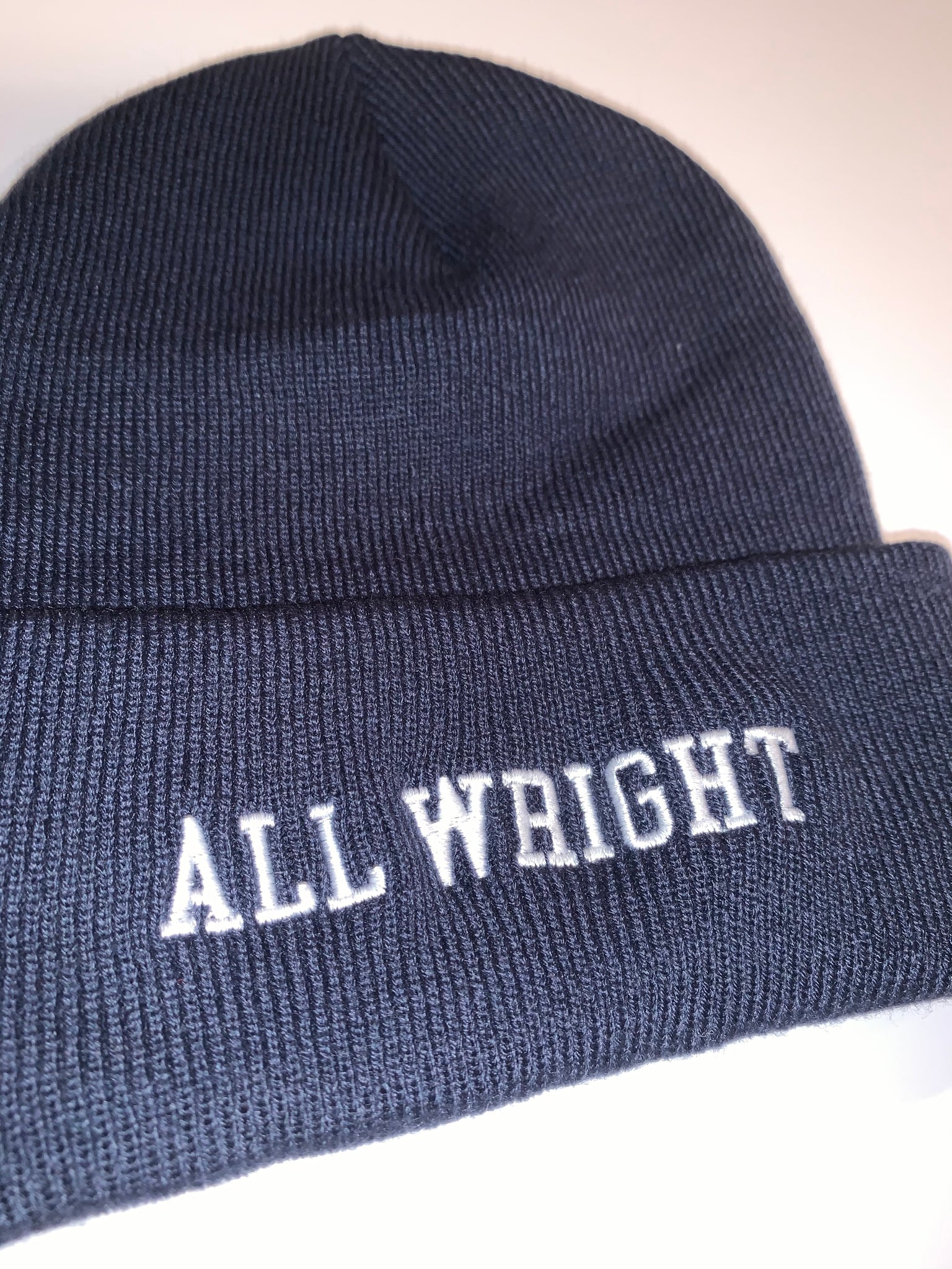 all wright beanie close-up