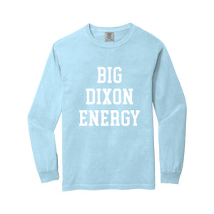 Villanova Basketball Long Sleeve Shirt for Eric Dixon, reading "BIG DIXON ENERGY" in white letters on a light blue shirt