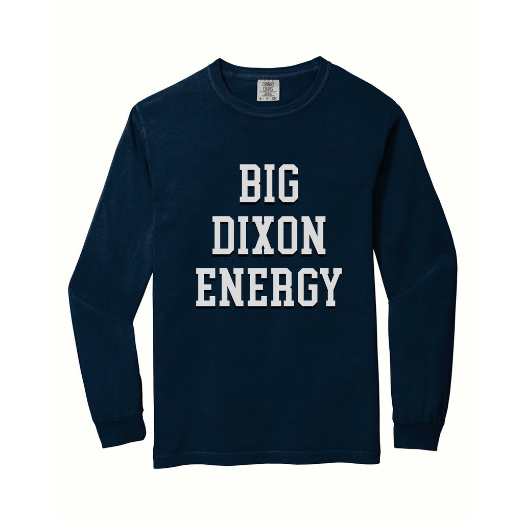 Villanova Basketball Long Sleeve Shirt for Eric Dixon, reading "BIG DIXON ENERGY" in white letters on a navy shirt