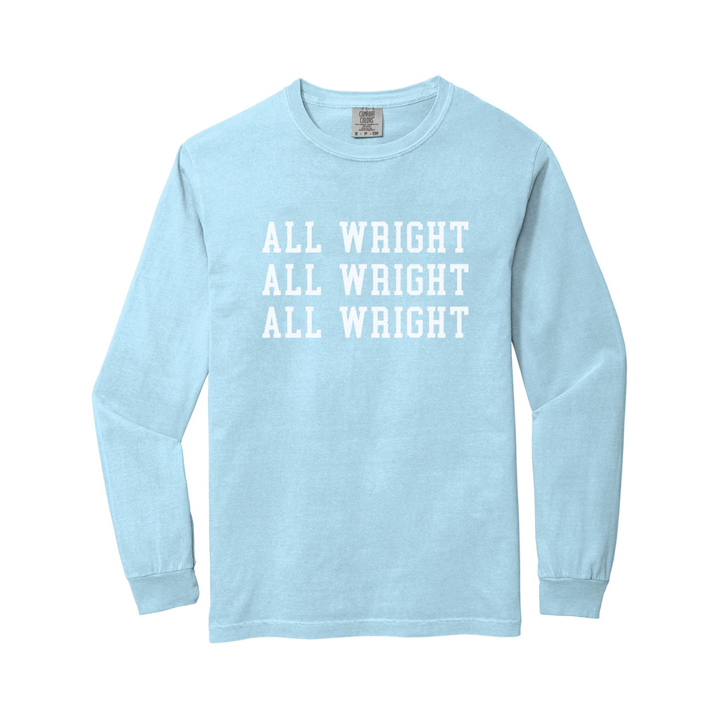 "All Wright" long sleeve shirt in Chambray, which is a light blue color